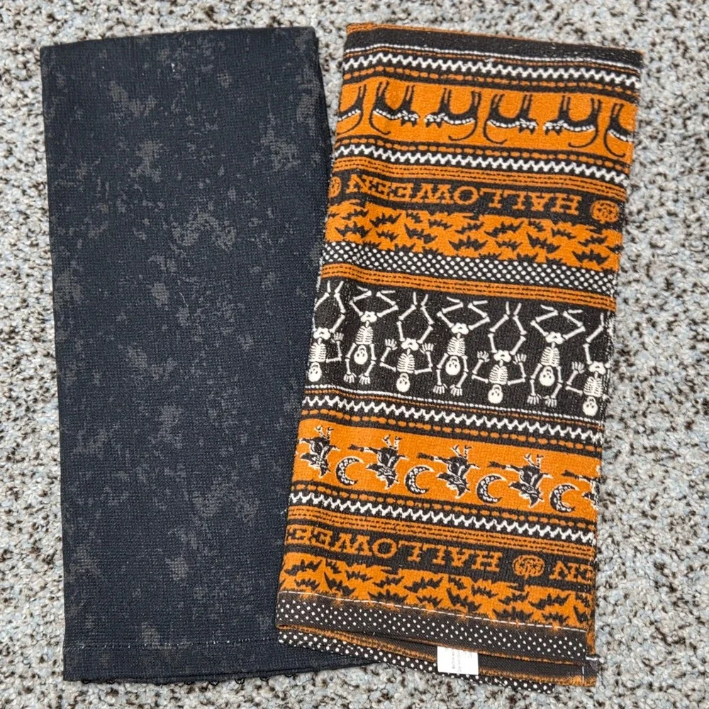 Halloween Kitchen‎ Towels Ghost Skeleton Witch Black Orange Decor Set